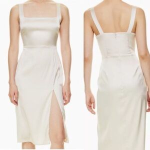 Aritzia x Babaton 90’s Satin Square Neck Slit Midi Dress Pearl